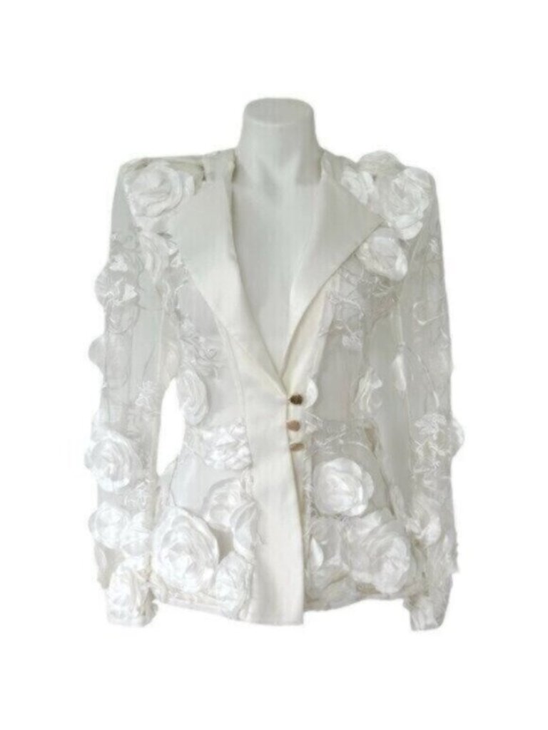 Nwt Zhivago The Verdict Jacket White Floral Satin Sheer Mesh Bride Blazer Size 6 — image 2 of 8